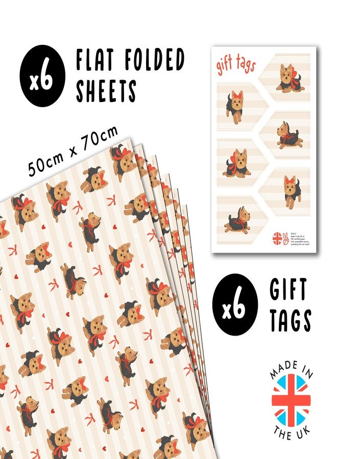 CENTRAL 23 Dog Wrapping Paper - 6 Sheets Of Gift Wrap For Her - Yorkshire Terriers Bow Heart - For Dog Mom - Comes With Stickers - Recyclable - Image 2